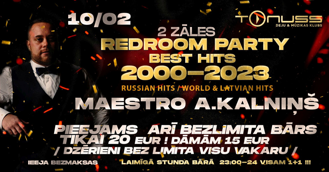 Redroom hits 2000-2023 ar DJ Kalniņu klubā Tonuss